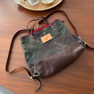 MEANWHILE BACK ON THE FARM camo wax canvas backpack